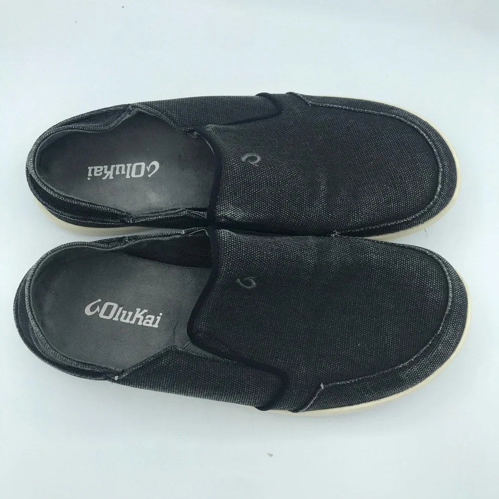 OLUKAI NOHEA LOLE GRAY CANVAS‎ SLIP ON SHOES MENS SZ 8